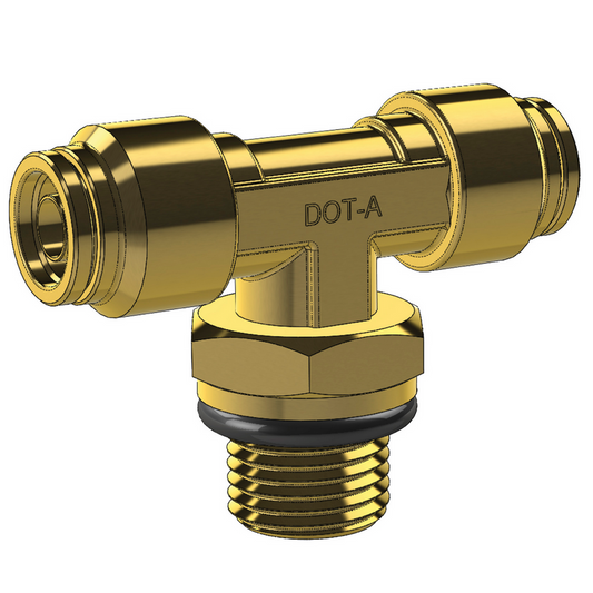 Brass Push to Connect Male Branch Tee, Imperial Nylon Tube to Metric Thread