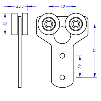 Four Wheel Plate Curtain Roller dimensions